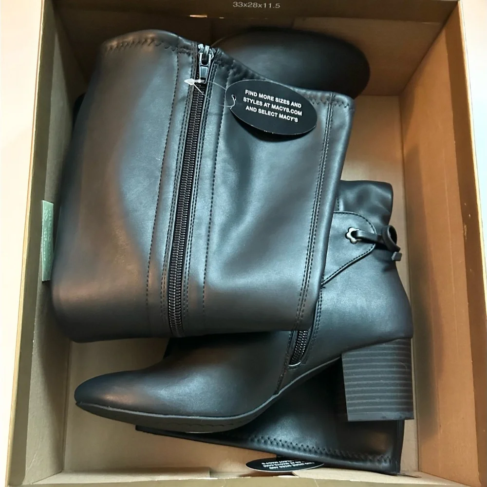 Charter Club Jaccqued Black Stretch Boots Size 7 Wide Calf New in Box